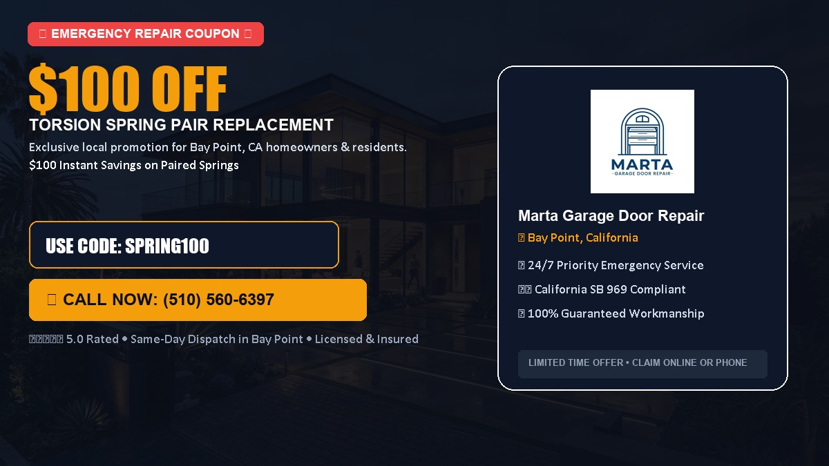 $100 OFF Heavy-Duty Torsion Spring Pair Replacement in Bay Point, CA