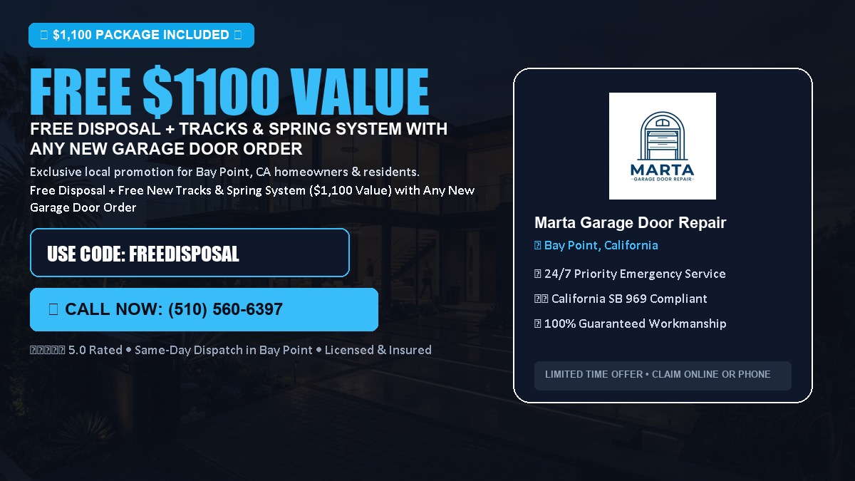 Free Disposal + Free New Tracks & Spring System with Any New Garage Door Order ($1100 Value) in Bay Point, CA